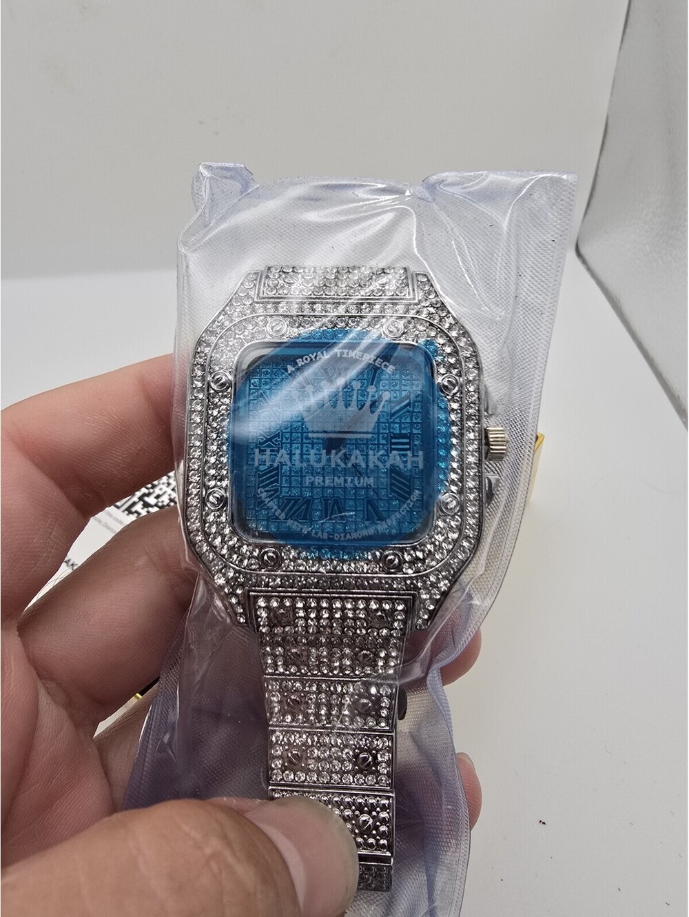 Mens Silver Tone Iced Out Square Watch Roman Dial Crystal Bezel New In Box